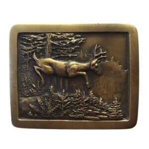 Indiana Metal Craft Brass White Tail Buck Deer Belt Buckle 1977 Vintage J97